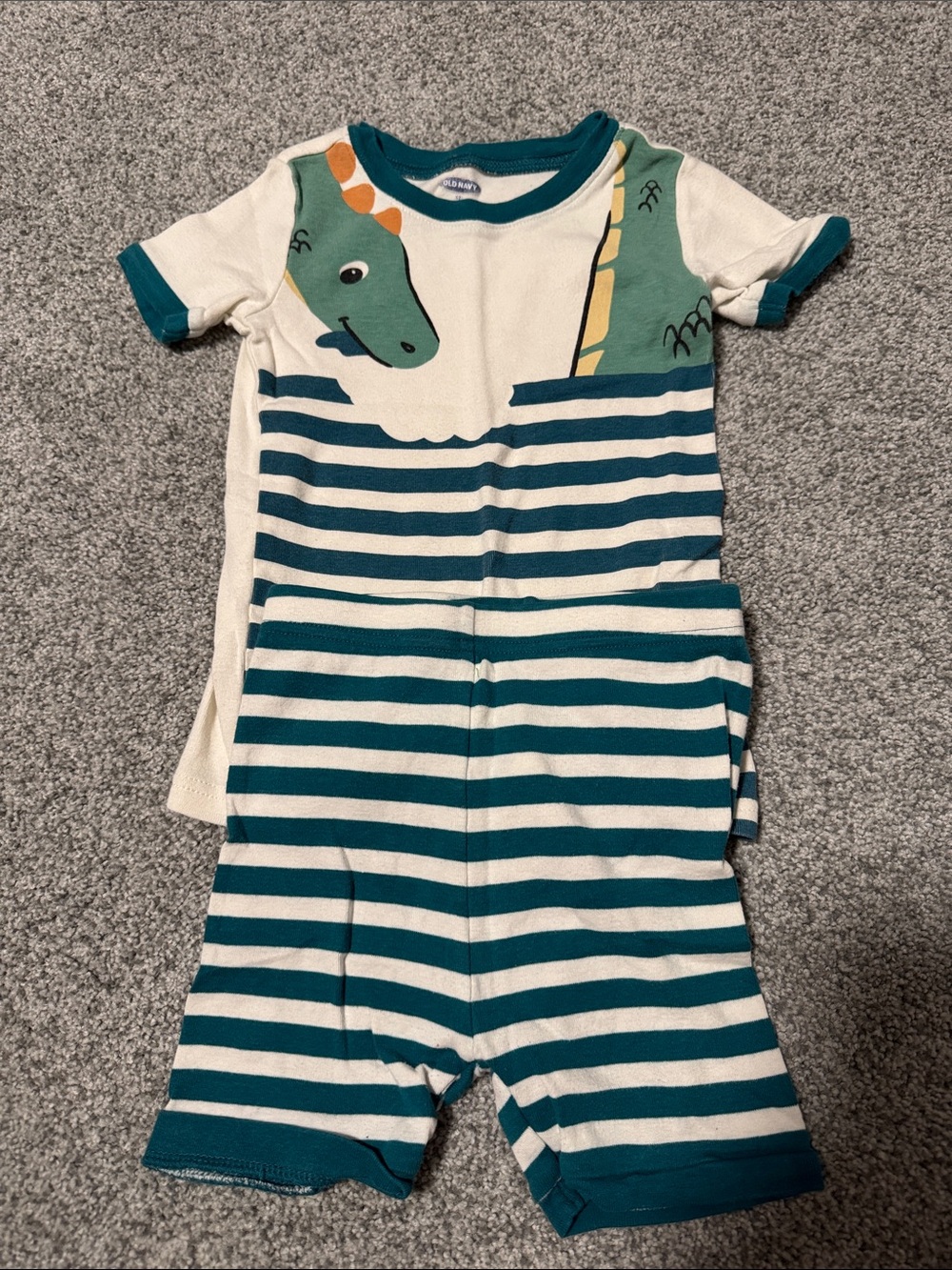 Old Navy Teal & Cream Dino Stripe Kids Pajama Set